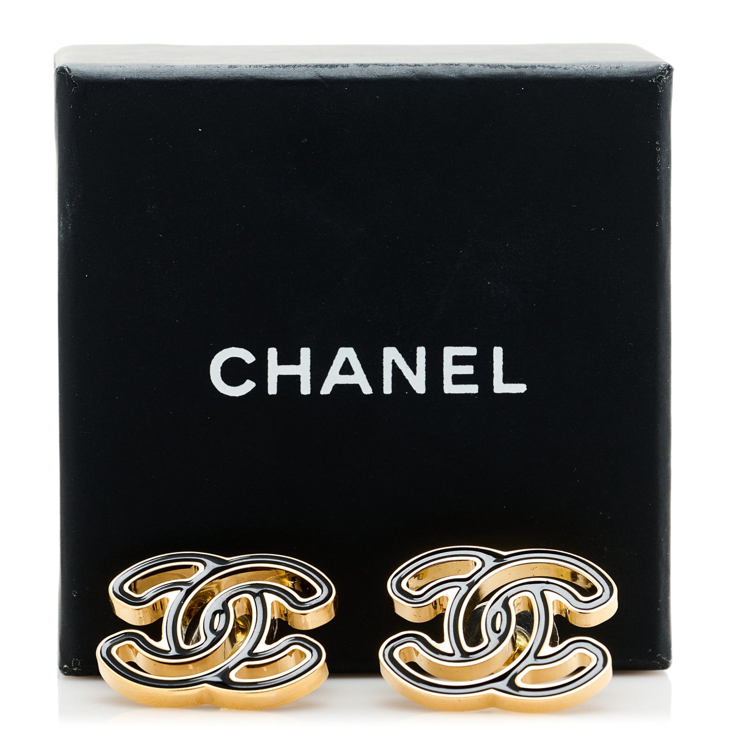 Metal Enamel CC Earrings Black Gold
