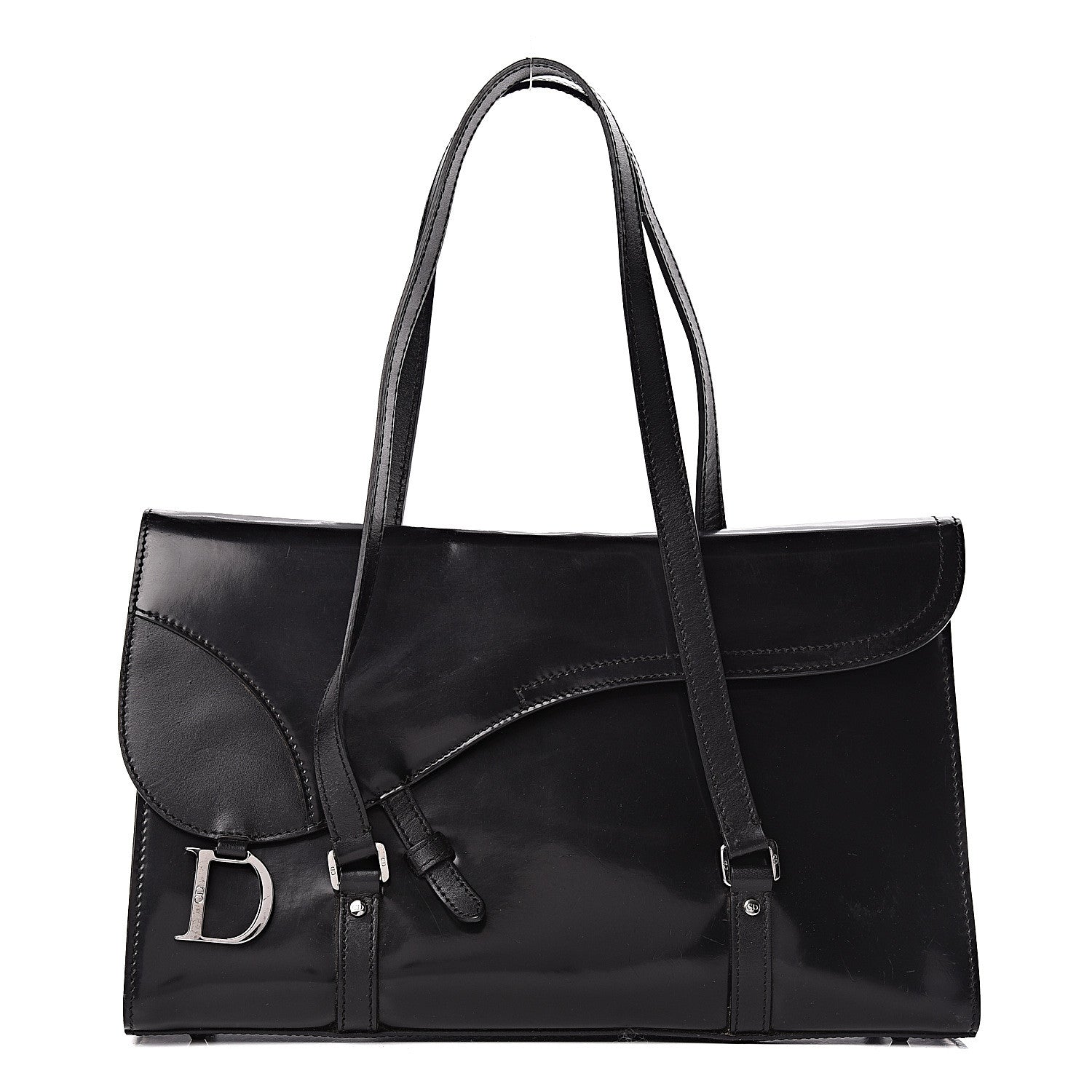 Christian Dior Glazed Calfskin Saddle Shopper Black 1 of 14
