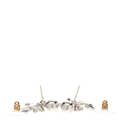 Chanel Crystal Pearl CC Leaf Earrings Silver 4 of 5