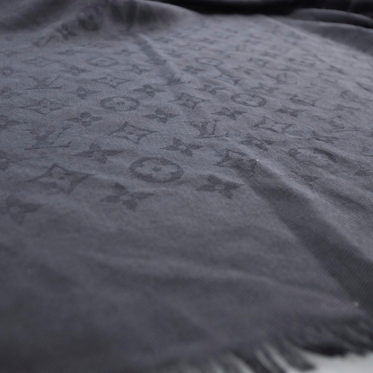 Silk Wool Monogram Shawl Black