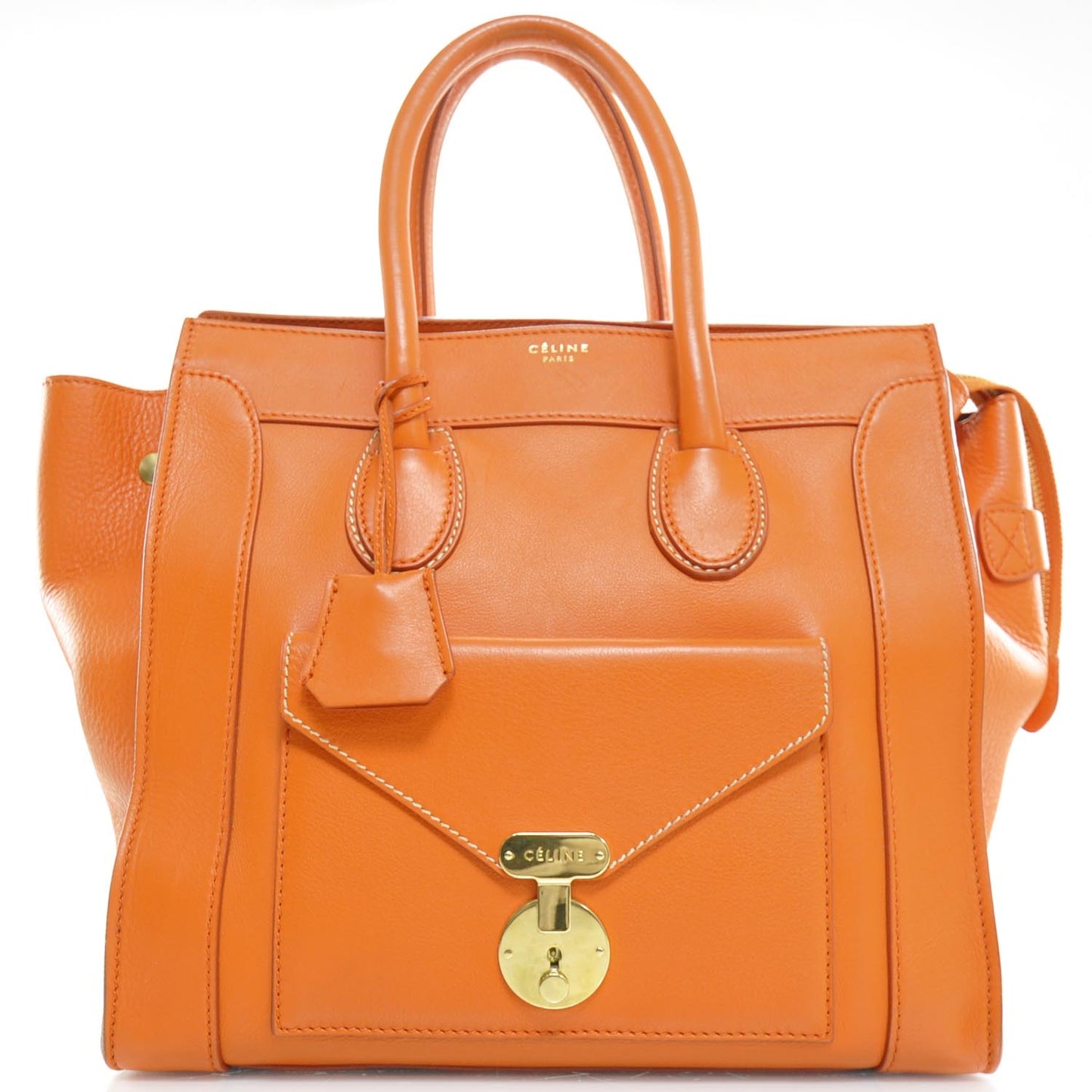 Smooth Calfskin Mini Envelope Luggage Tote Orange