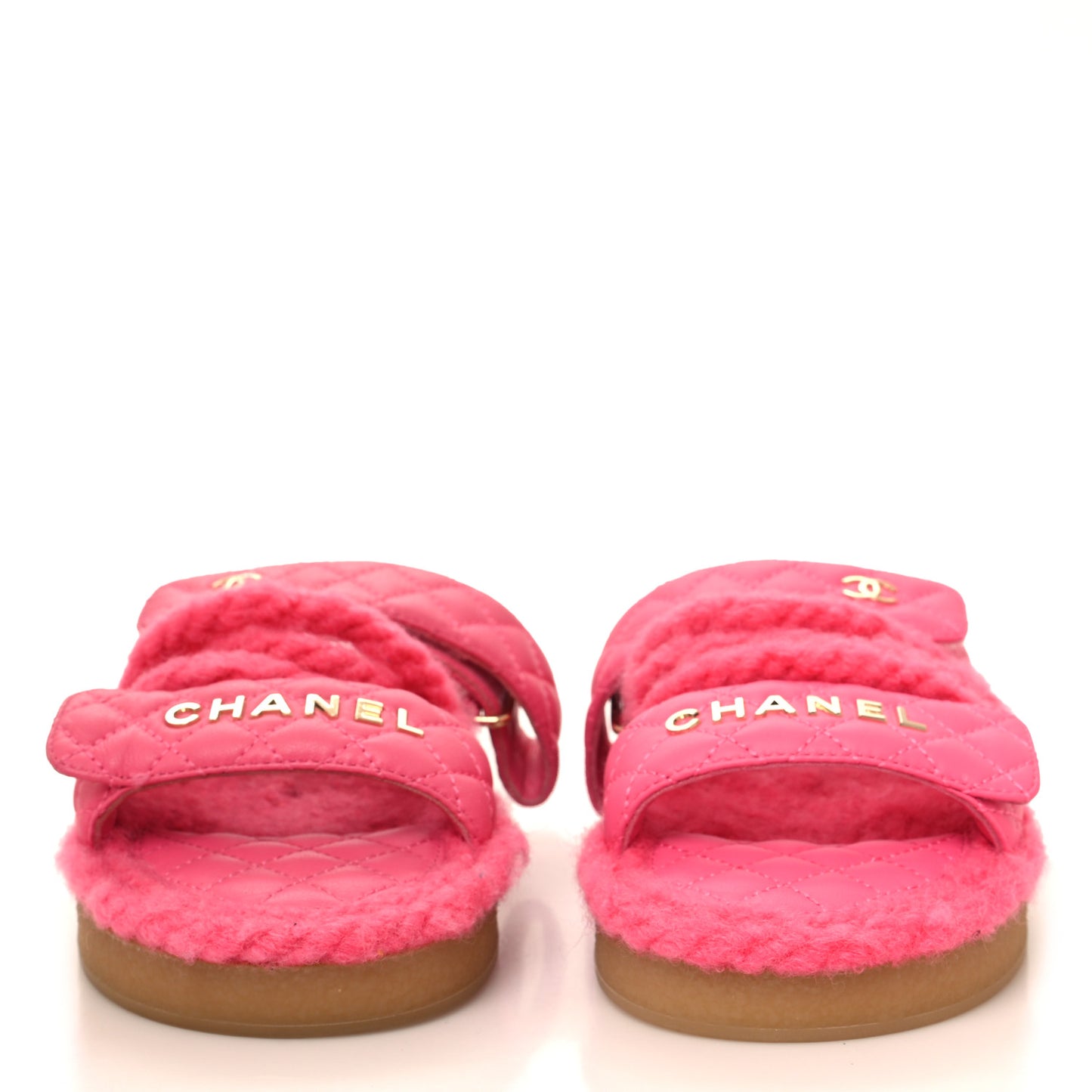 Cord Lambskin Quilted Logo Sandals 37 Pink