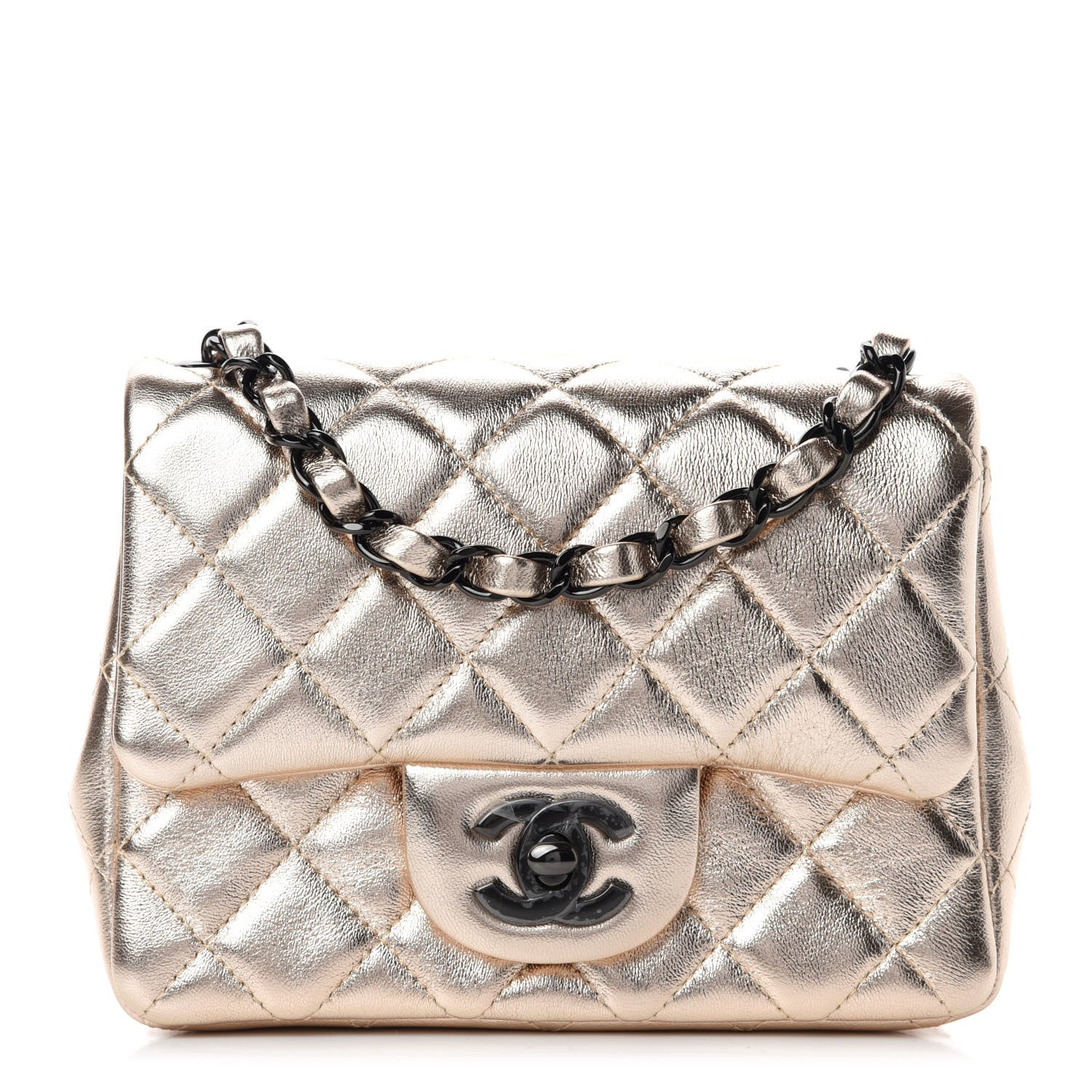Chanel Metallic Lambskin Quilted Mini Square Flap Gold Black 1 of 11