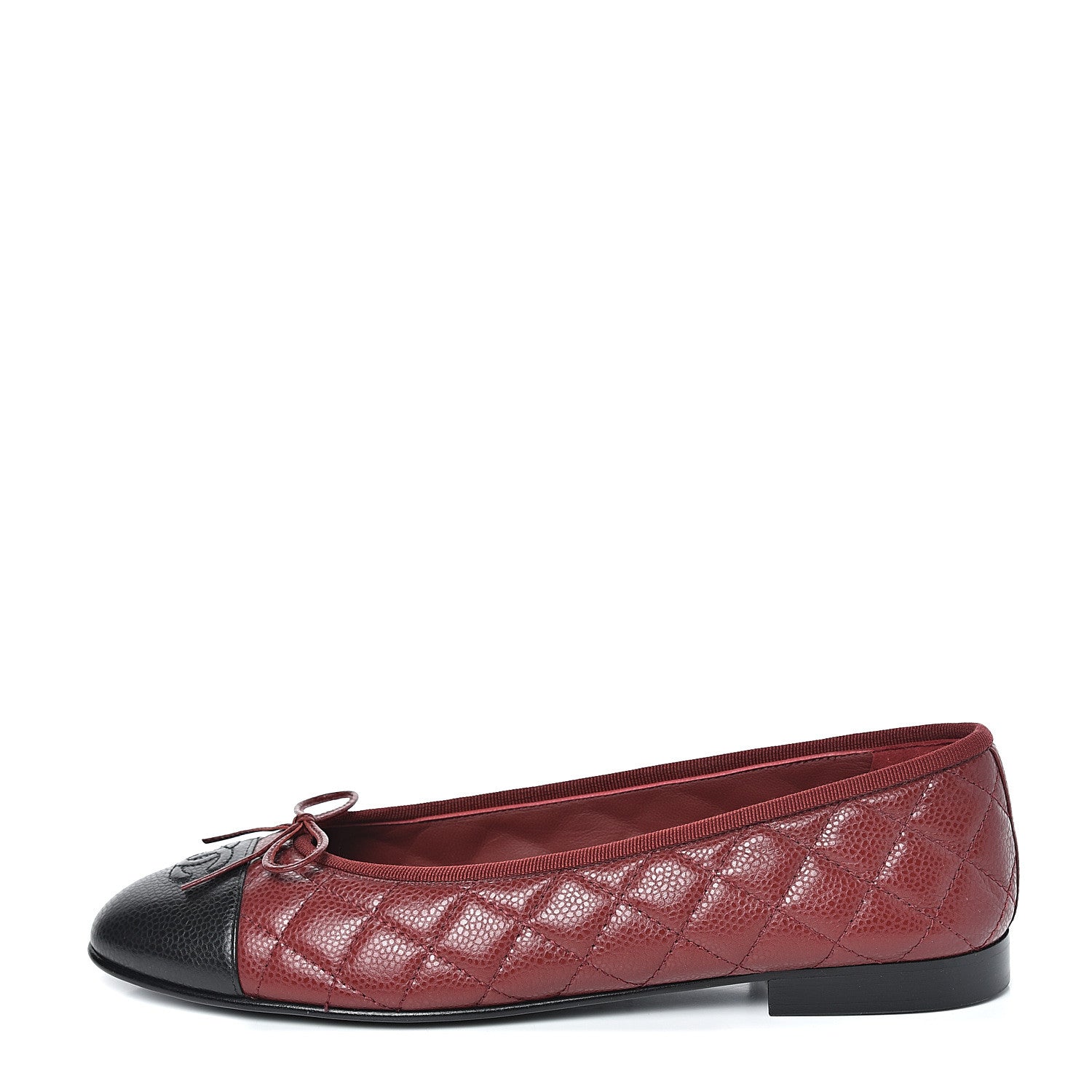 Chanel Caviar Quilted CC Cap Toe Ballerina Flats 41 Black Red 1 of 10