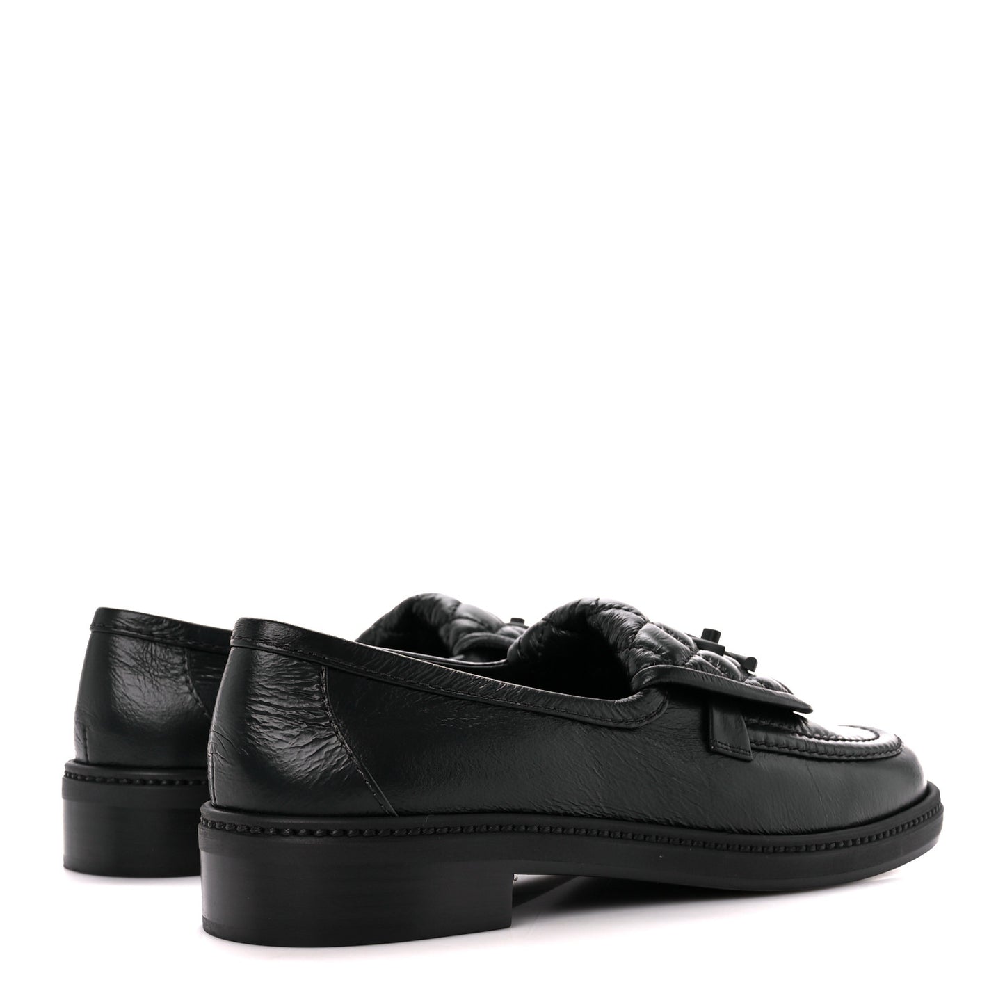 Crumpled Shiny Lambskin Quilted CC Turnlock Loafers 40 So Black