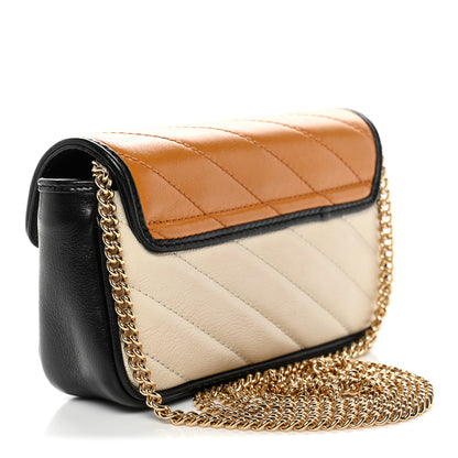 Gucci Vintage Effect Calfskin Matelasse Diagonal Super Mini Torchon GG Marmont Shoulder Bag  Cognac Mystic White Blue Agata 3 of 10
