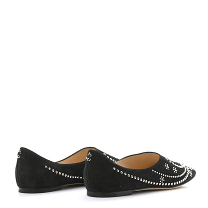 Jimmy Choo Suede Floral Studded Joselyn Flat 37.5 Black Silver 4 of 8