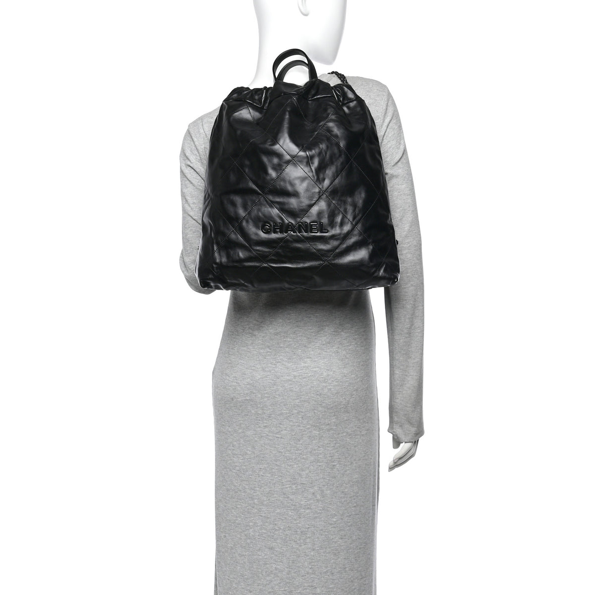 Shiny Calfskin Quilted Chanel 22 Backpack So Black