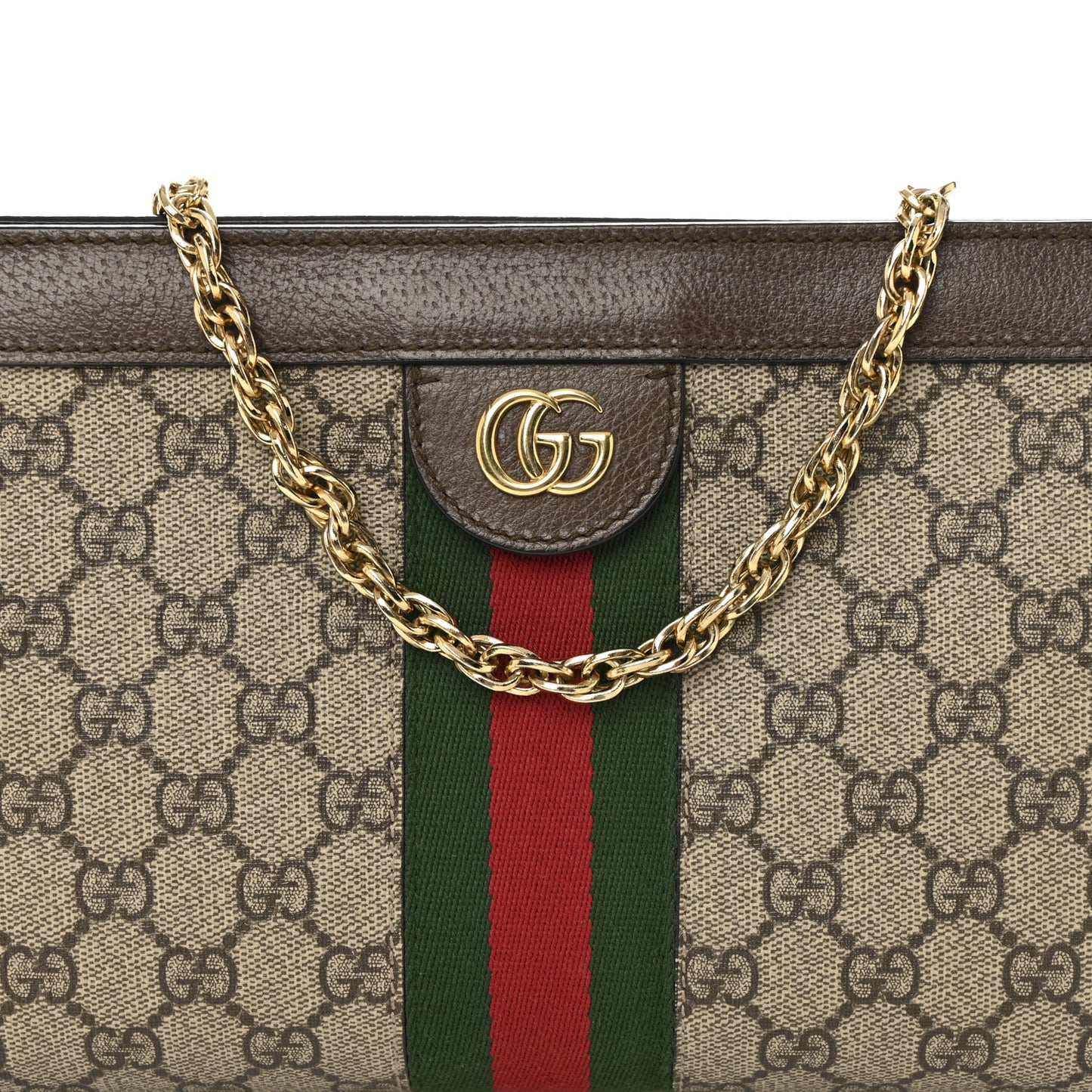 GG Supreme Monogram Web Small Ophidia Chain Shoulder Bag Brown
