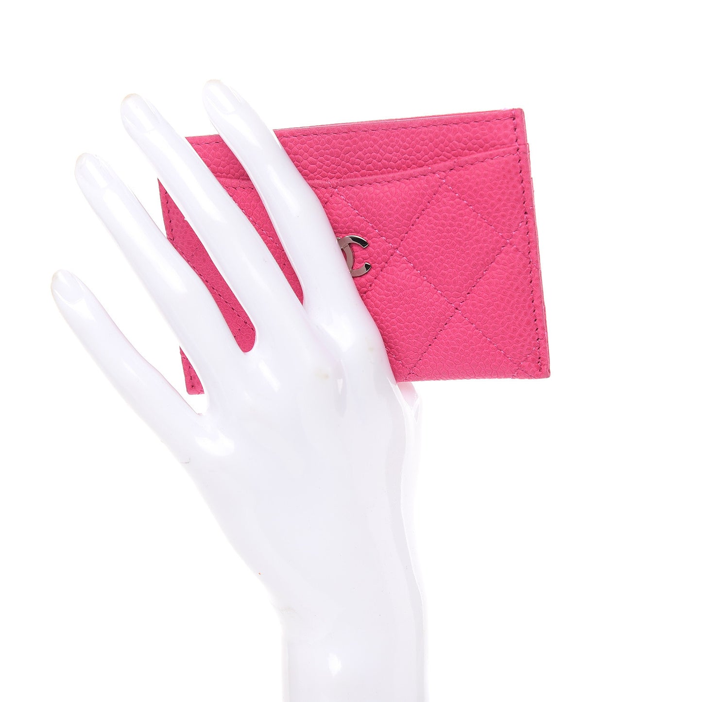 Iridescent Caviar Quilted Card Holder Pink