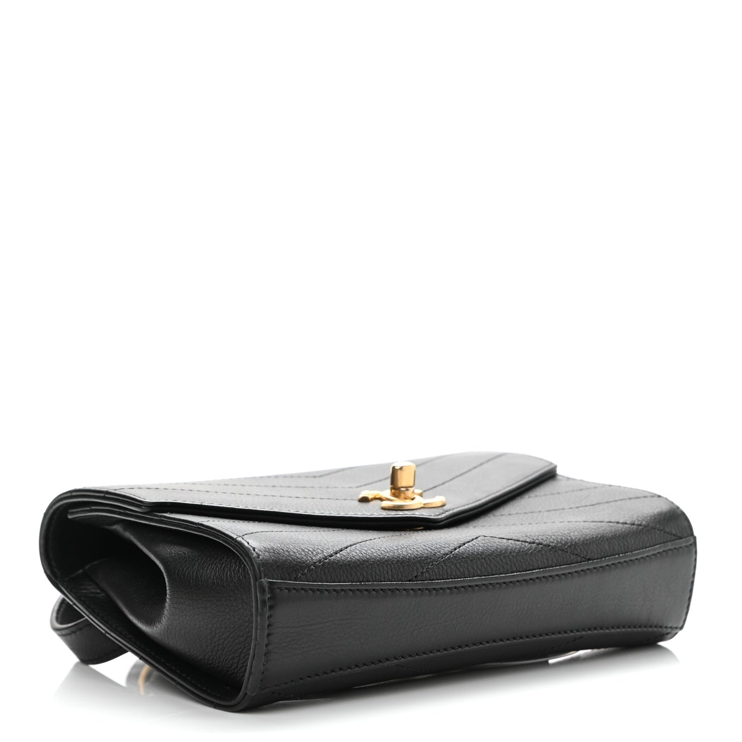Calfskin Chevron Stitched Coco Waist Bag Black