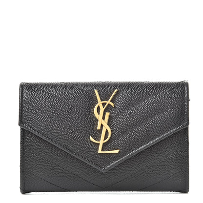 Saint Laurent Grain De Poudre Matelasse Chevron Small Monogram Envelope Wallet Black 1 of 8