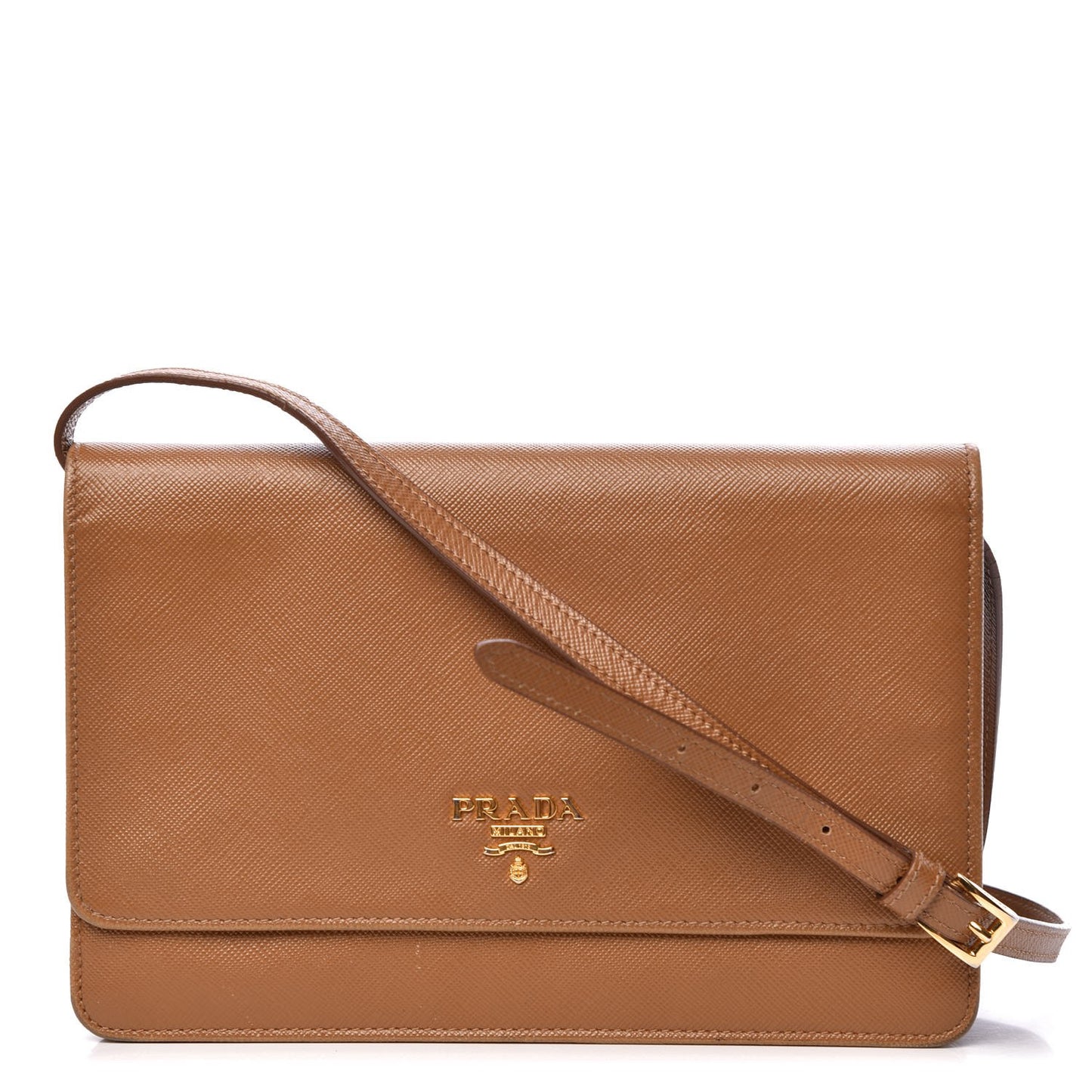 Saffiano Metal Flap Wallet Caramel