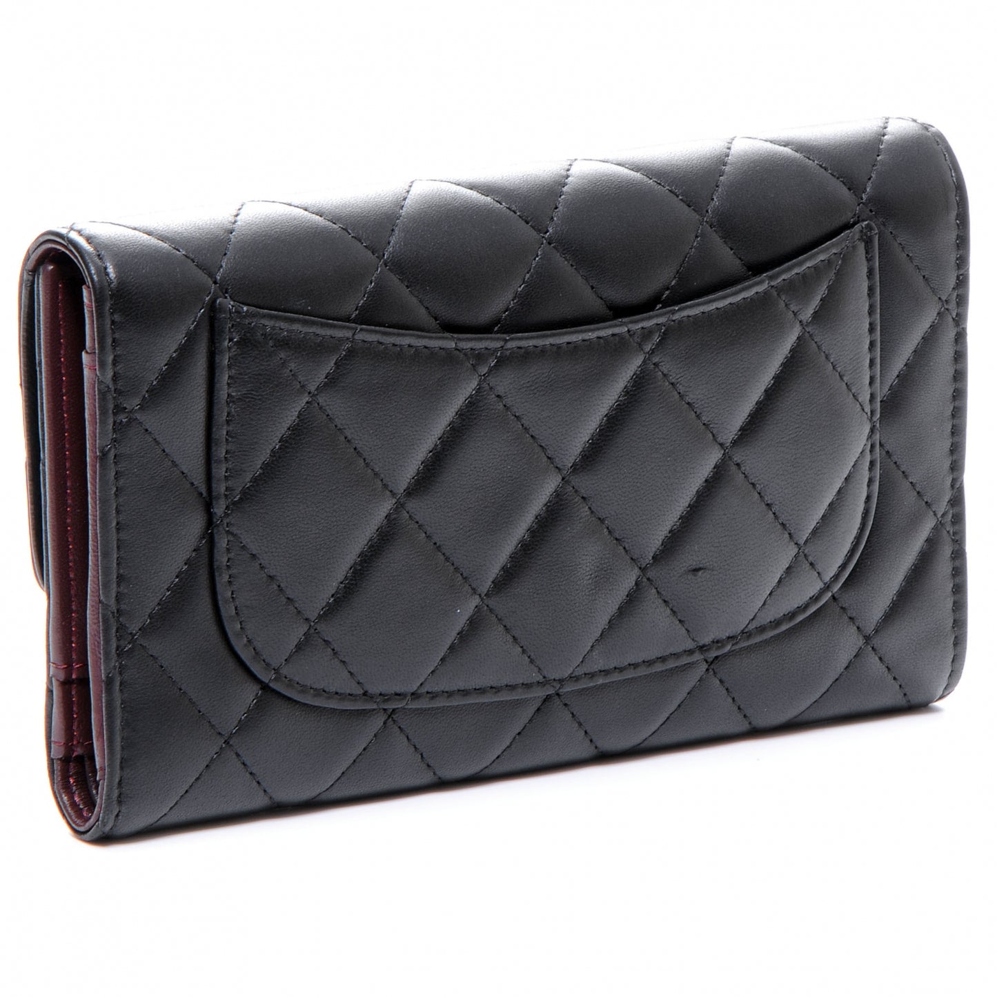 Lambskin Quilted Large Flap Wallet Black