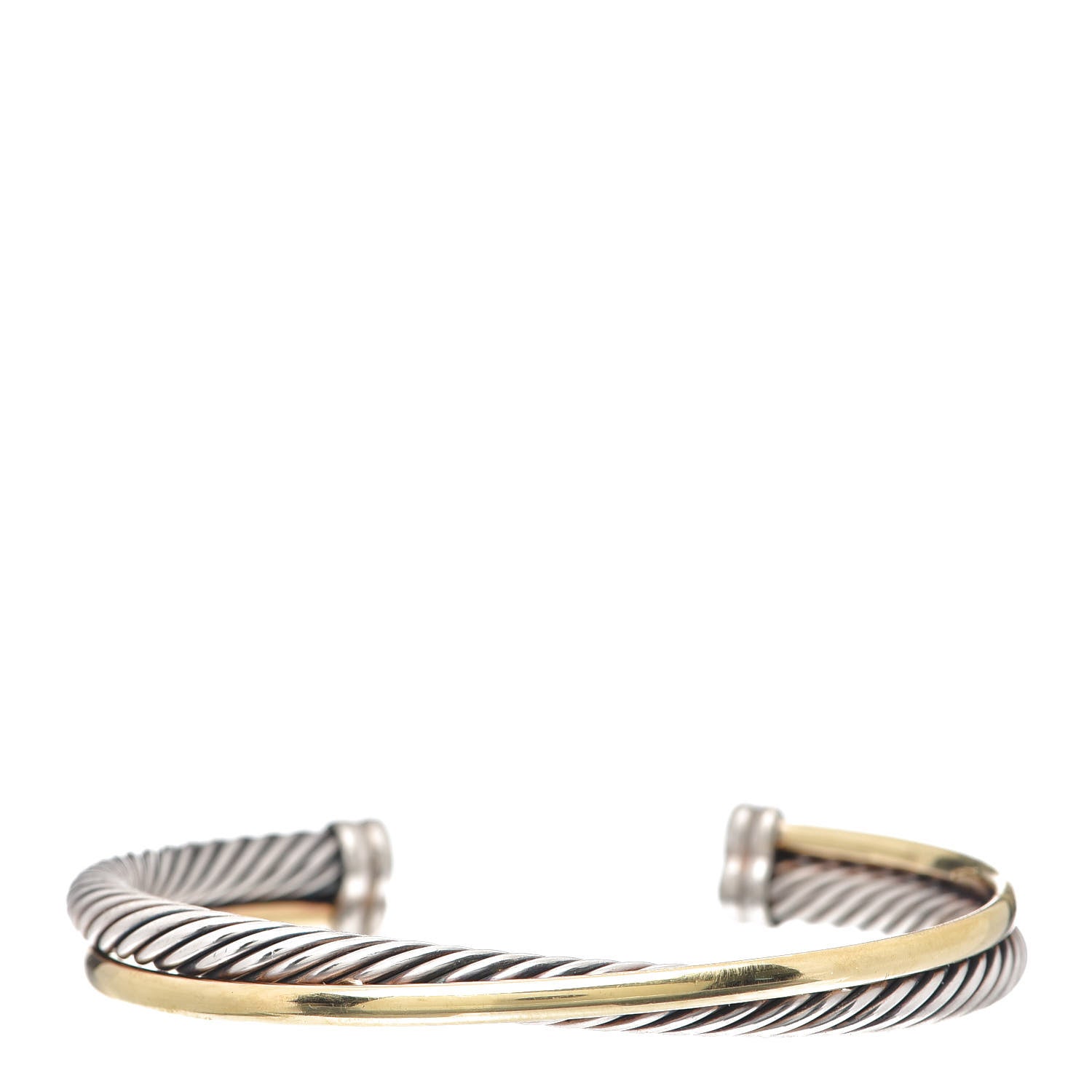 David Yurman Sterling Silver 18K Yellow Gold 5mm Crossover Cuff Bracelet 1 of 5