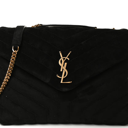 Saint Laurent Suede Y Quilted Monogram Medium Loulou Chain Satchel Black 16 of 20