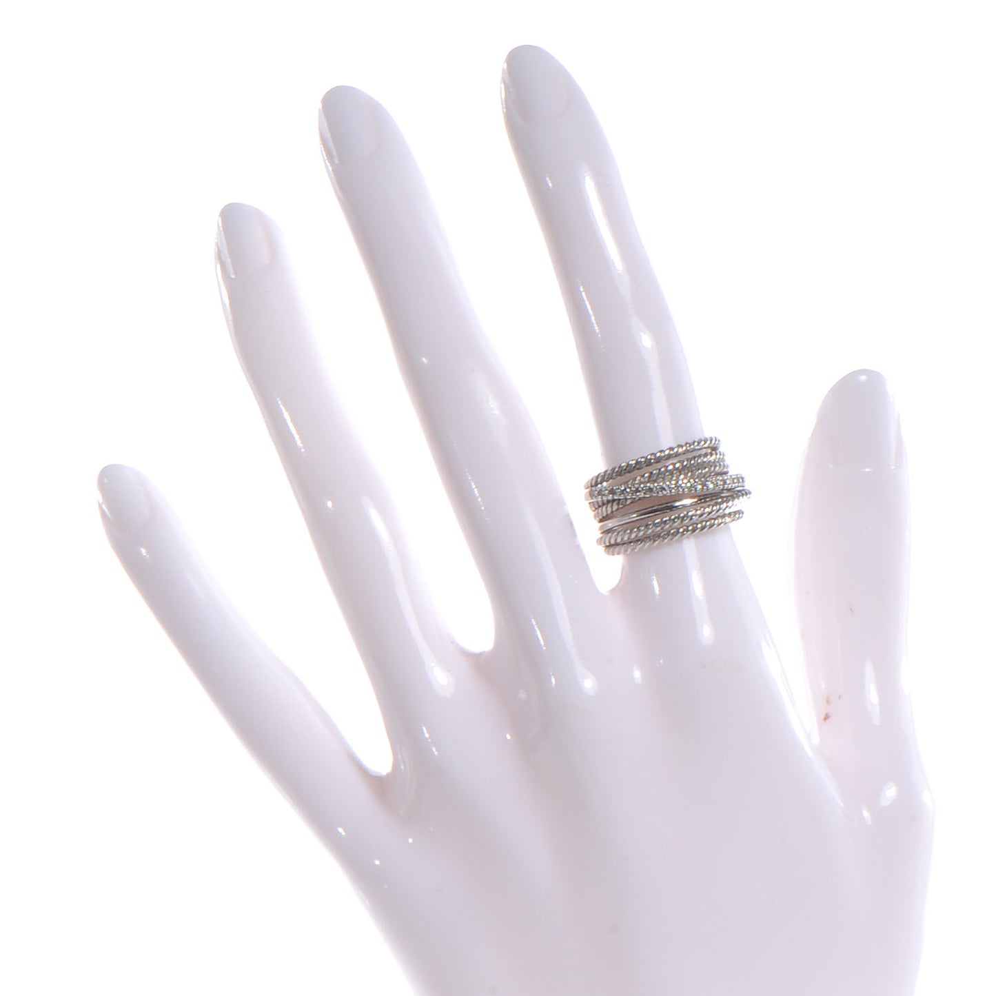 Sterling Silver Pave Diamond Crossover Cable Ring 6