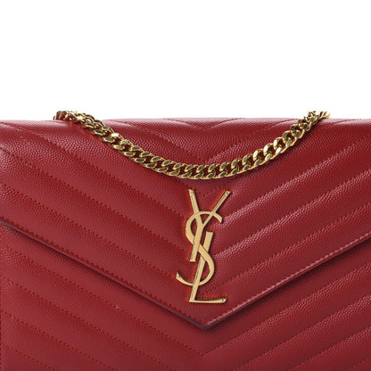 Saint Laurent Grain De Poudre Matelasse Chevron Monogram Chain Wallet Red 13 of 14