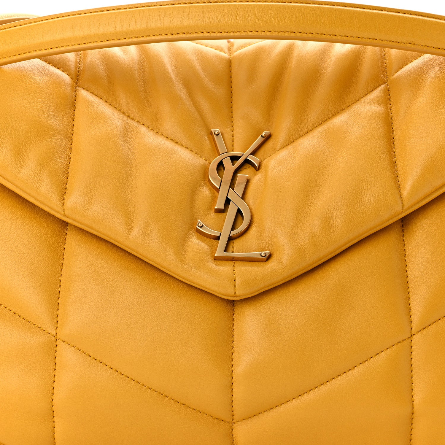 Saint Laurent Lambskin Quilted Medium Loulou Puffer Monogram Chain Satchel Saffran 8 of 10