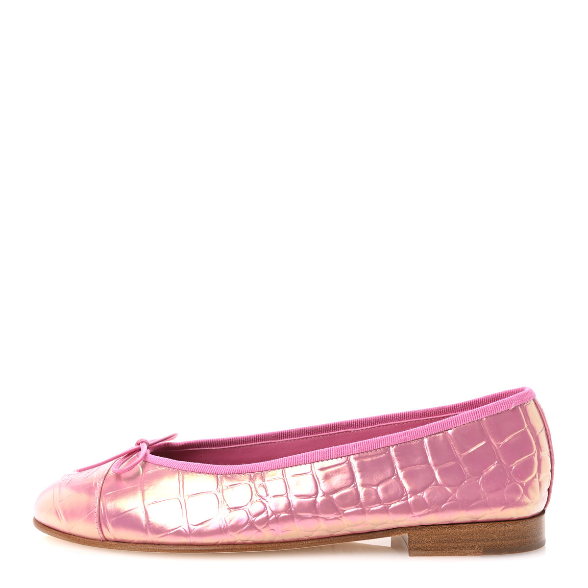 Iridescent Calfskin Crocodile Embossed Ballerina Flats 38.5 Pink