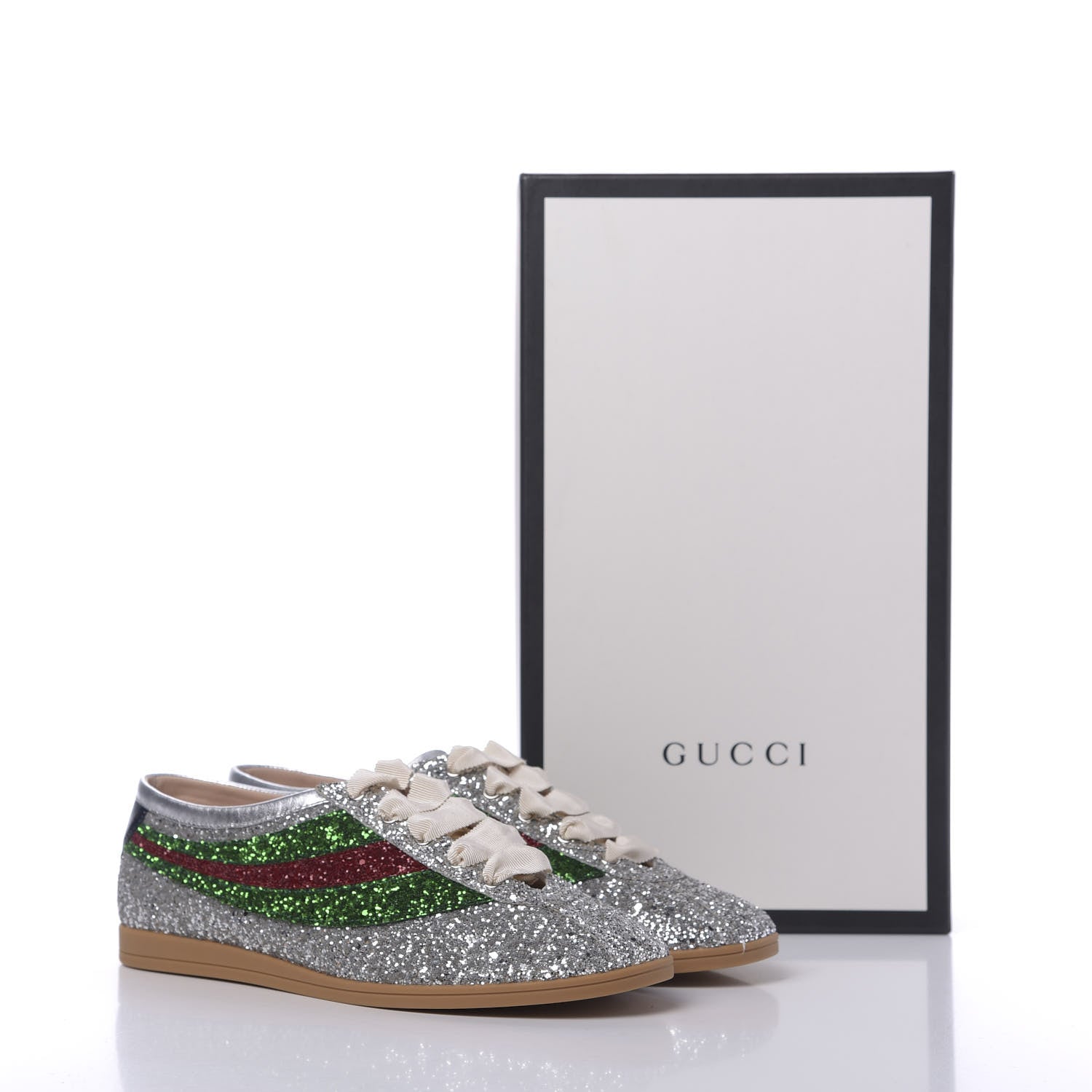 Gucci Glitter Fabric Web Mens Falacer Sneakers 9 Silver 10 of 10