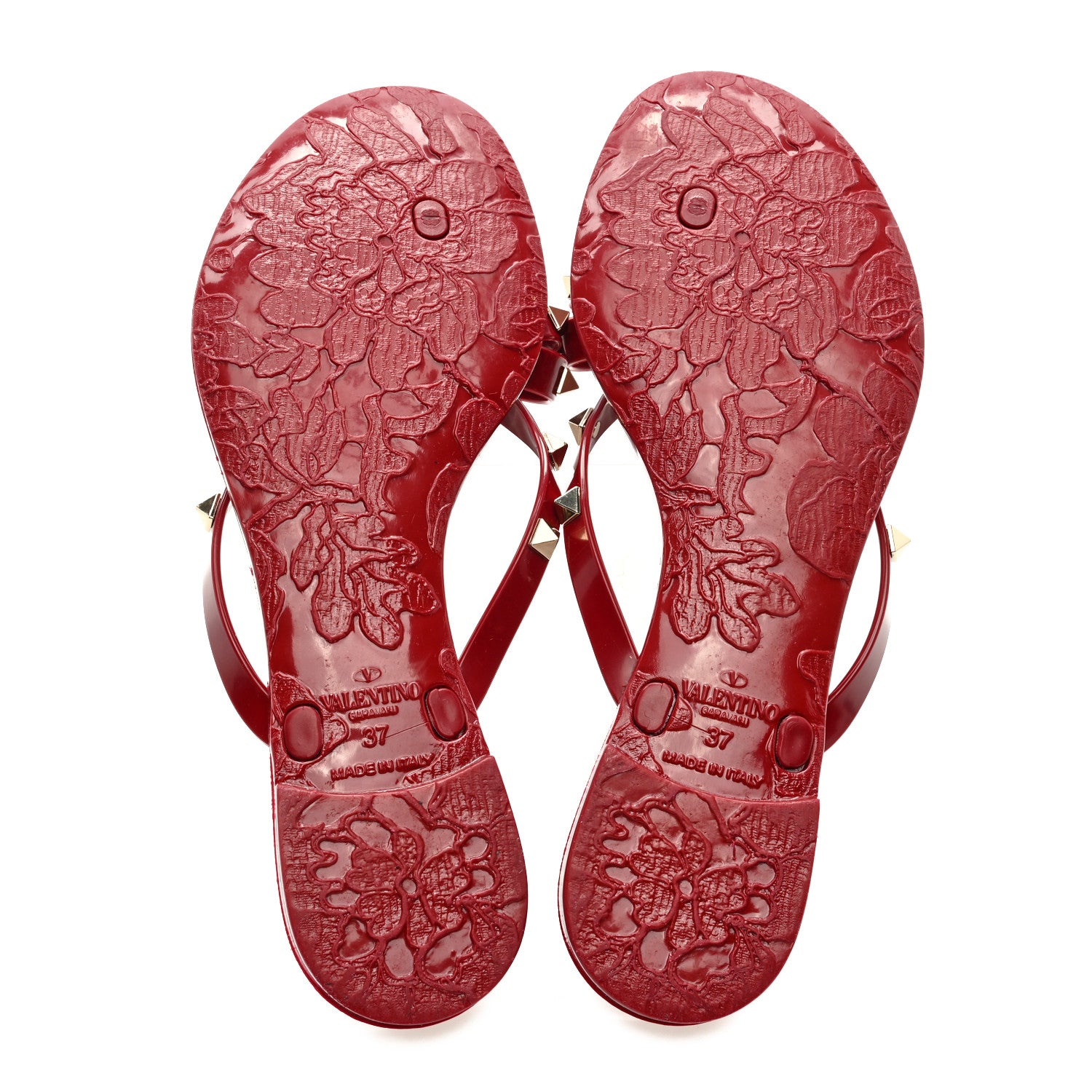 Valentino Garavani PVC Jelly Rockstud Bow Thong Sandals 37 Rubino 5 of 7