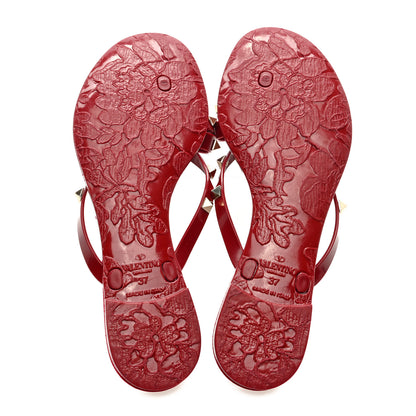Valentino Garavani PVC Jelly Rockstud Bow Thong Sandals 37 Rubino 5 of 7