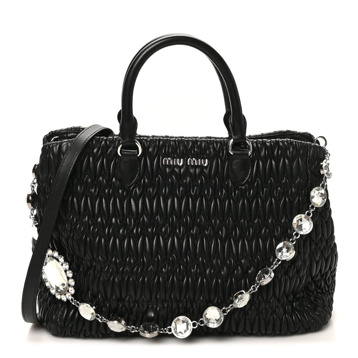 Nappa Matelasse Swarovski Crystal Tote Black