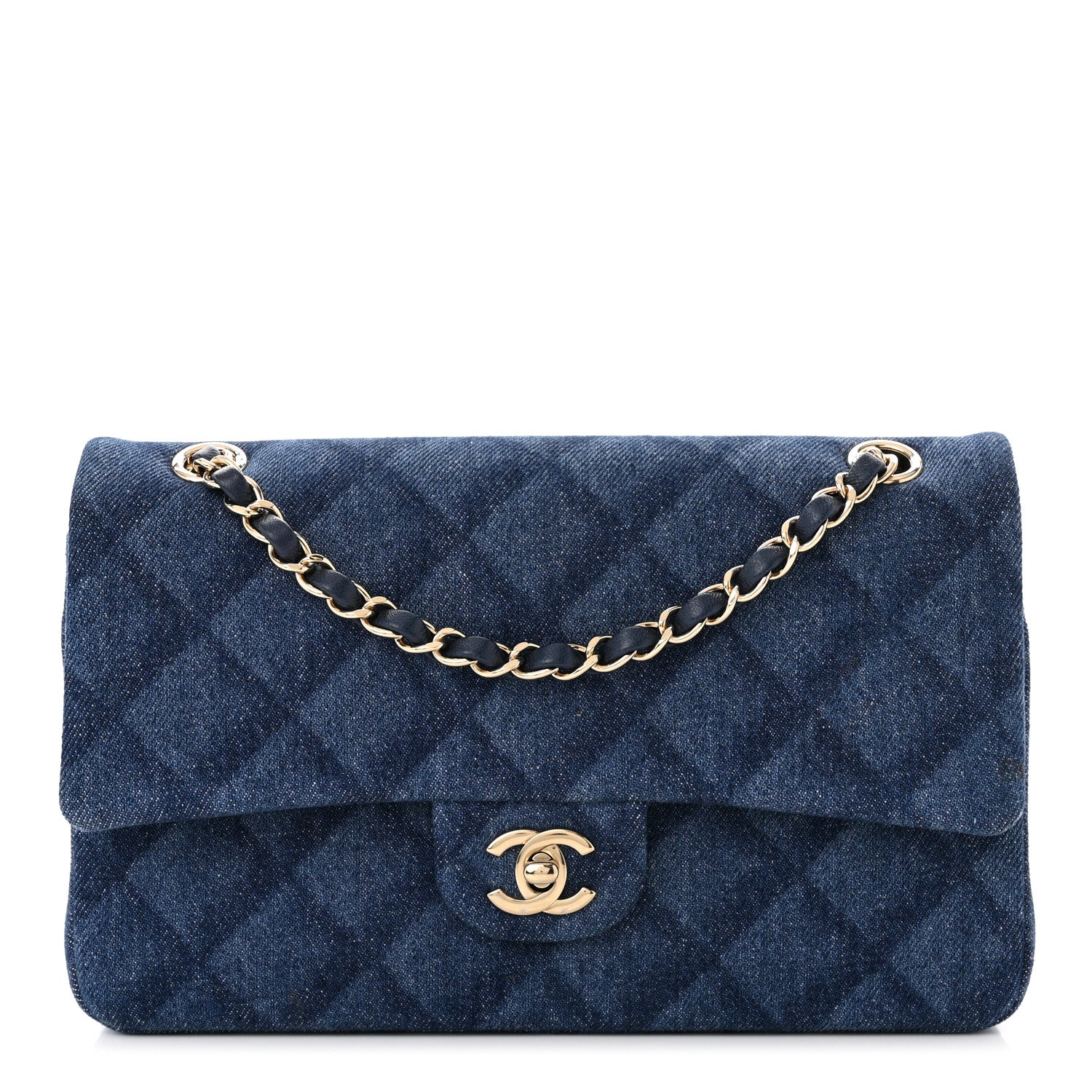 Chanel Printed Denim Quilted Medium Double Flap Dark Blue 1 of 13