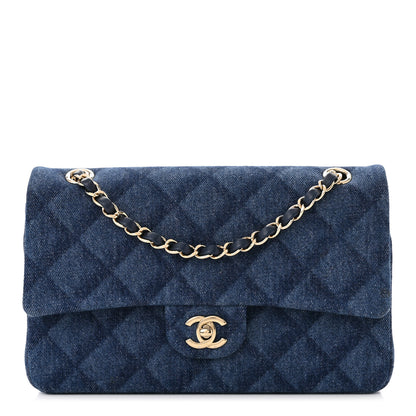 Chanel Printed Denim Quilted Medium Double Flap Dark Blue 1 of 13