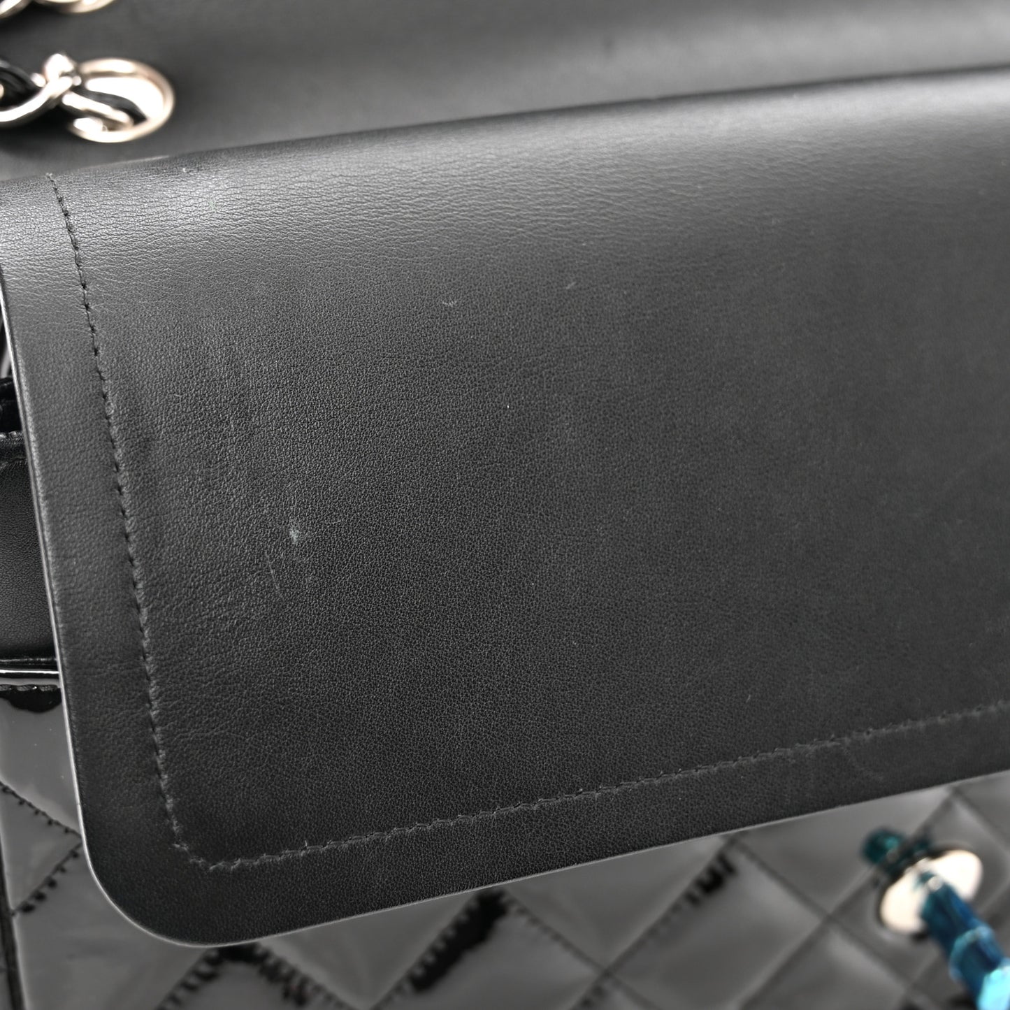 Patent Quilted Jumbo Double Flap Black
