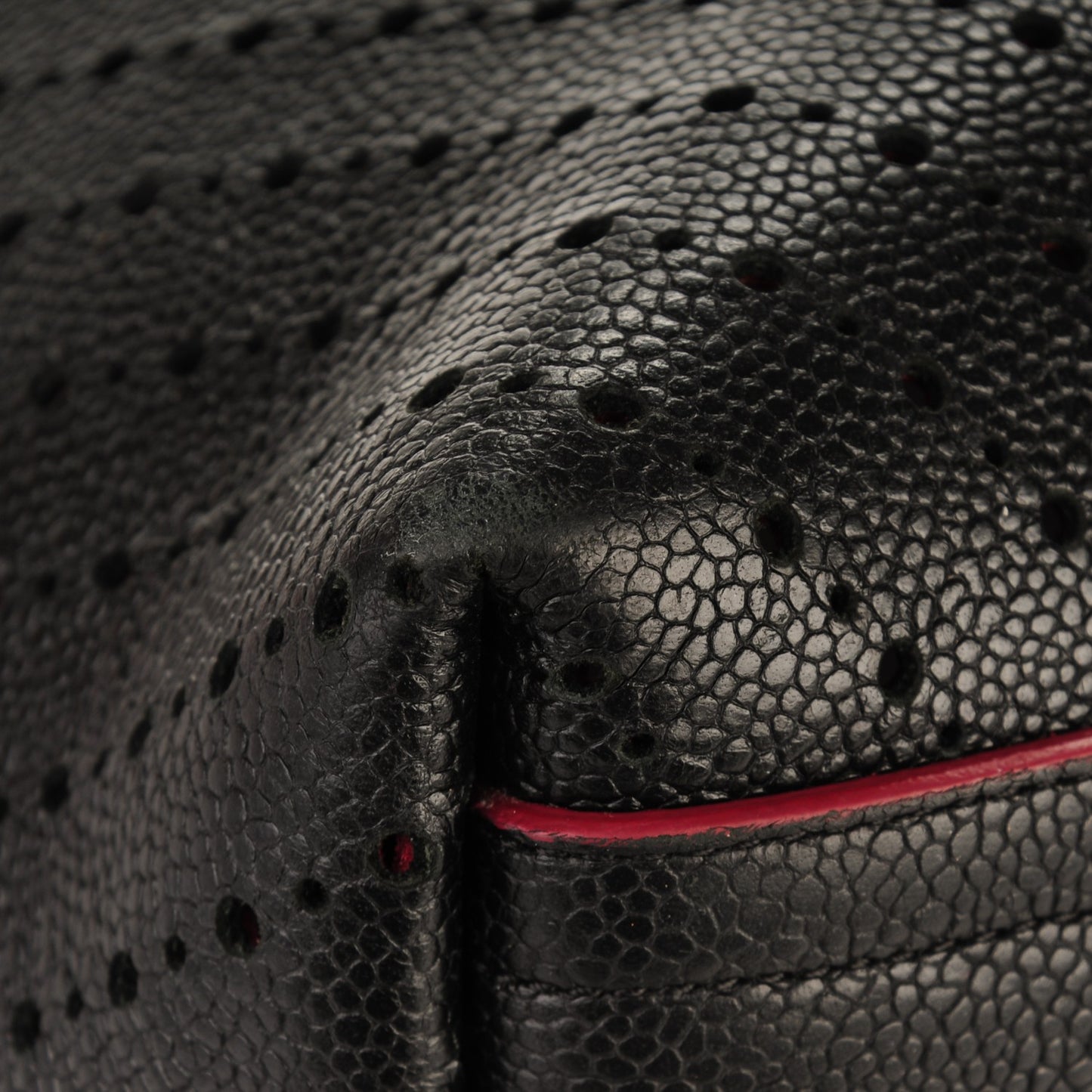 Perforated Grained Calfskin Large Shopping Tote Black