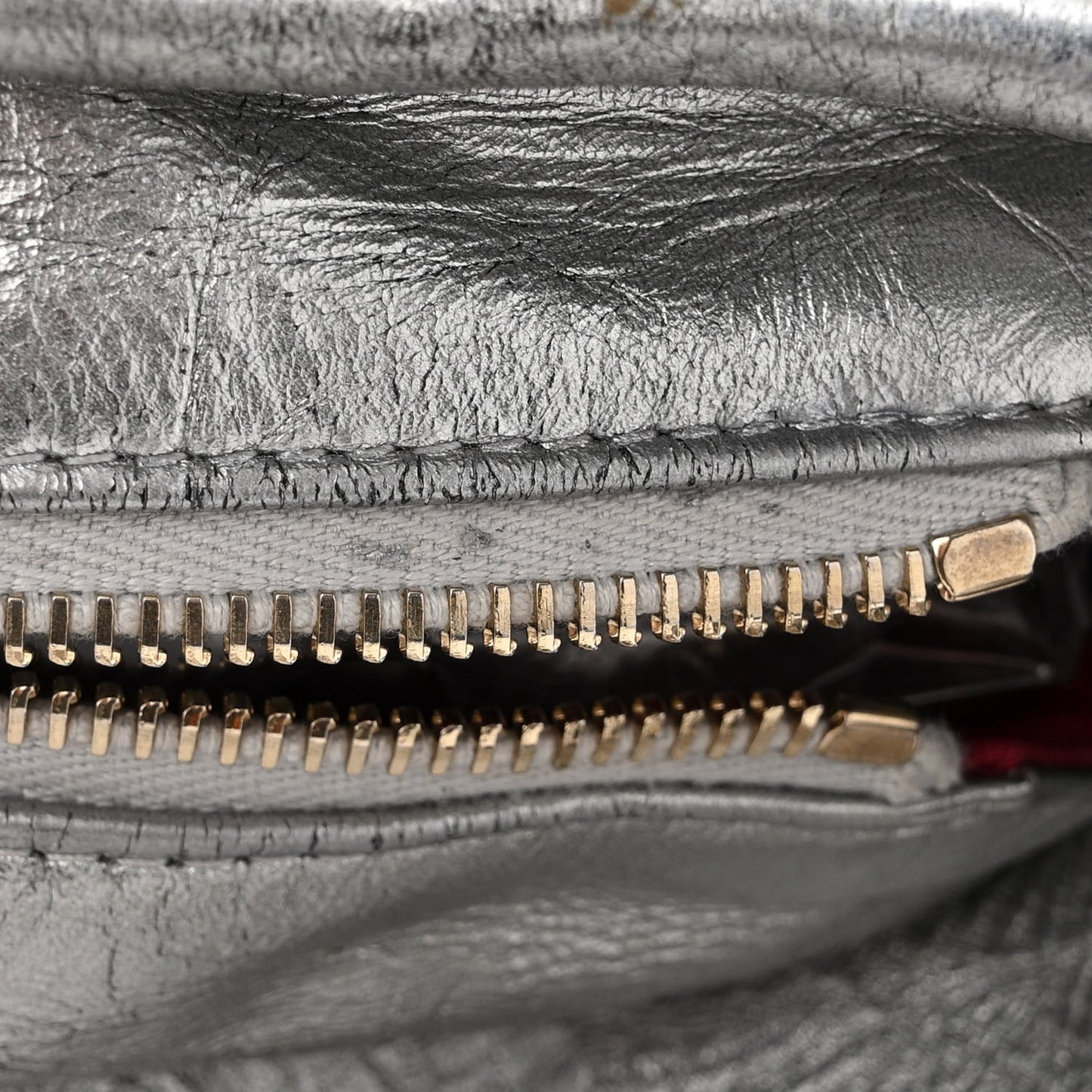 Metallic Aged Calfskin Quilted Large Gabrielle Hobo Silver