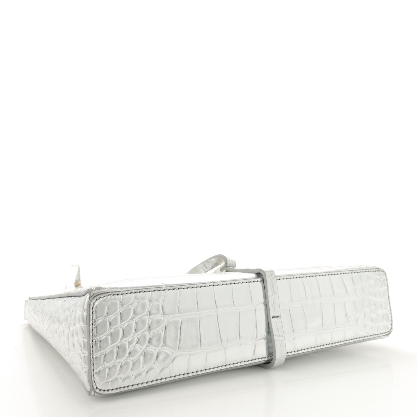 Metallic Calfskin Croc Embossed Small Cut Out Shoulder Bag Silver