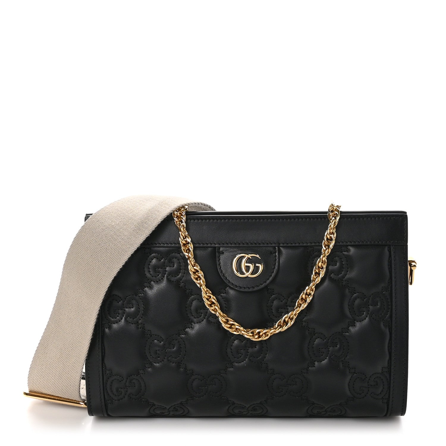 Gucci Calfskin GG Matelasse Small Slim Chain Shoulder Bag Black Natural 1 of 13