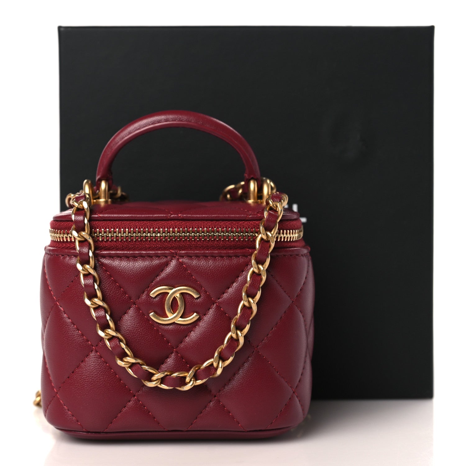 Chanel Lambskin Quilted Mini Top Handle Vanity Case With Chain Burgundy 10 of 10
