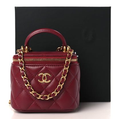 Chanel Lambskin Quilted Mini Top Handle Vanity Case With Chain Burgundy 10 of 10