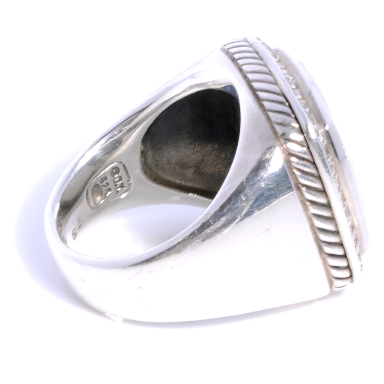 David Yurman Sterling Silver 17mm White Agate Diamond Ring 7 5 of 5