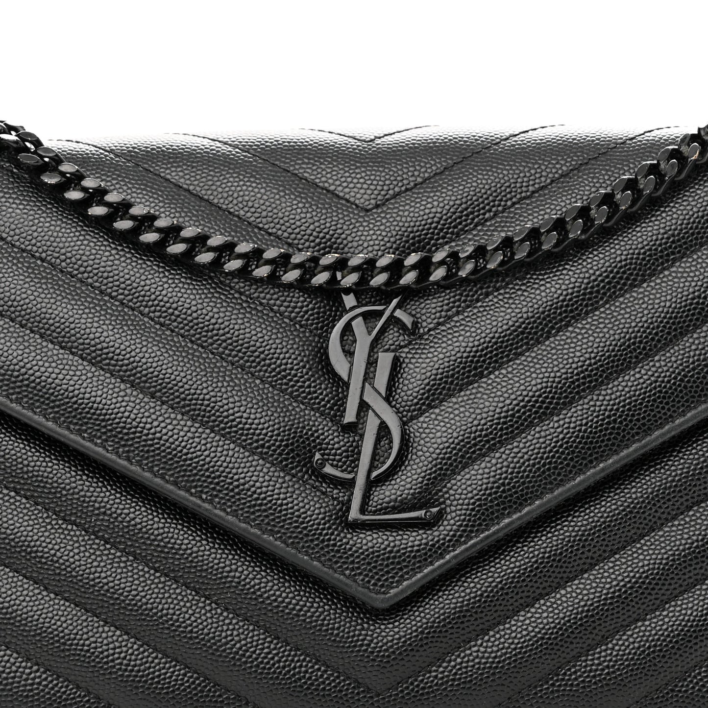 Grain De Poudre Matelasse Chevron Monogram Monochrome Chain Wallet Black