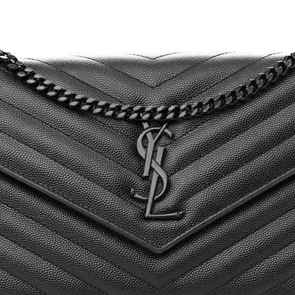 Saint Laurent Grain De Poudre Matelasse Chevron Monogram Monochrome Chain Wallet Black 7 of 10