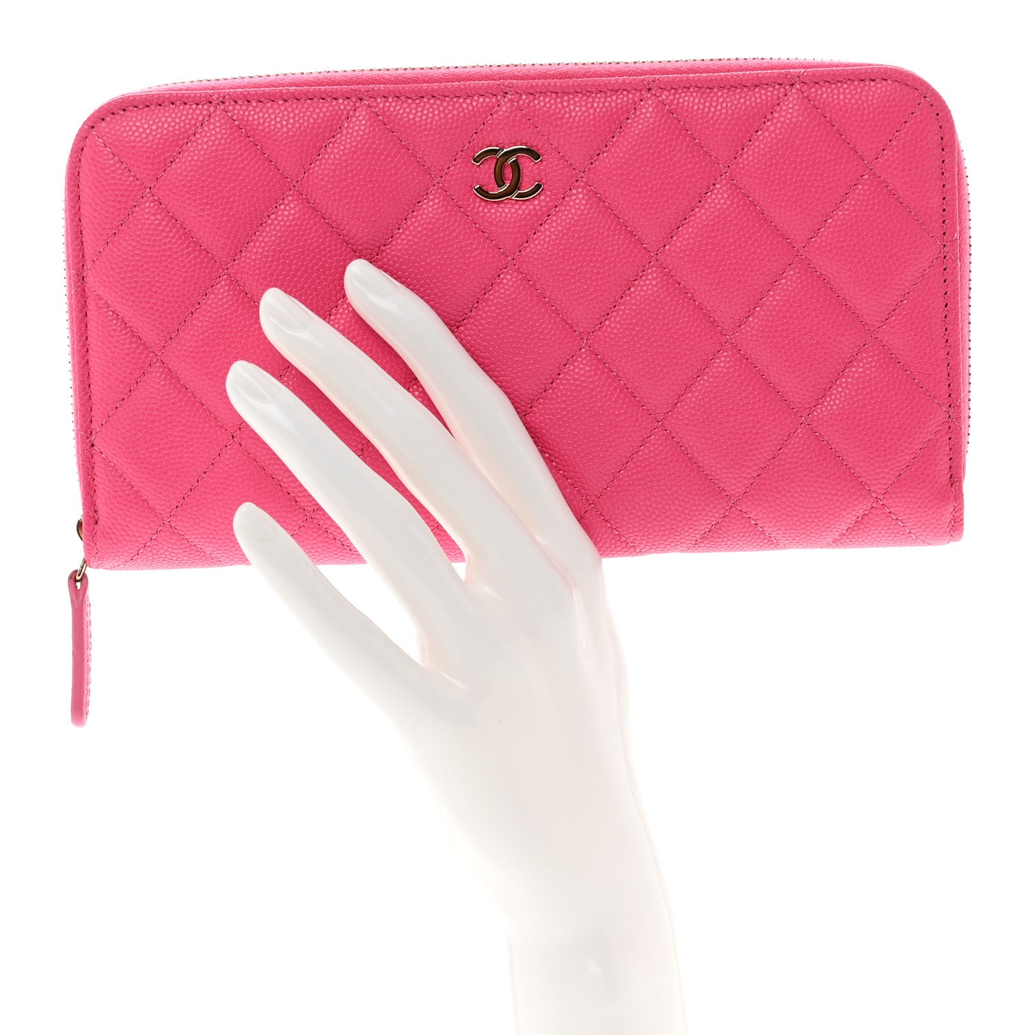 Chanel Caviar Quilted Large Gusset Zip Around Wallet Pink 2 of 9