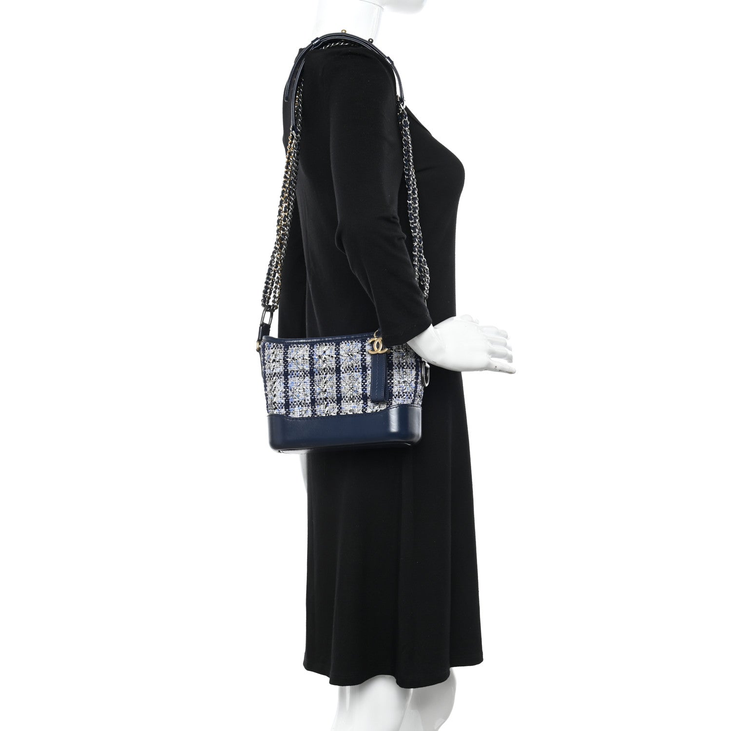 Chanel Tweed Calfskin Small Gabrielle Hobo Blue 2 of 14