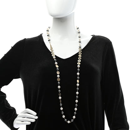 Chanel Pearl Papyrus Long Necklace Gold Pearly White Grey 2 of 6