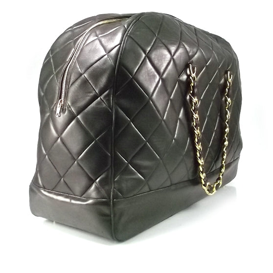 Lambskin Quilted Luggage Bag Black