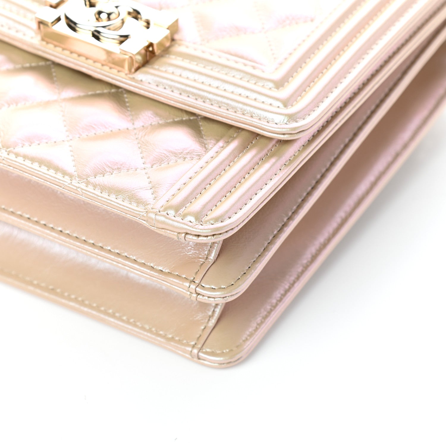 Chanel Iridescent Calfskin Quilted North South Boy Flap Beige 9 of 9