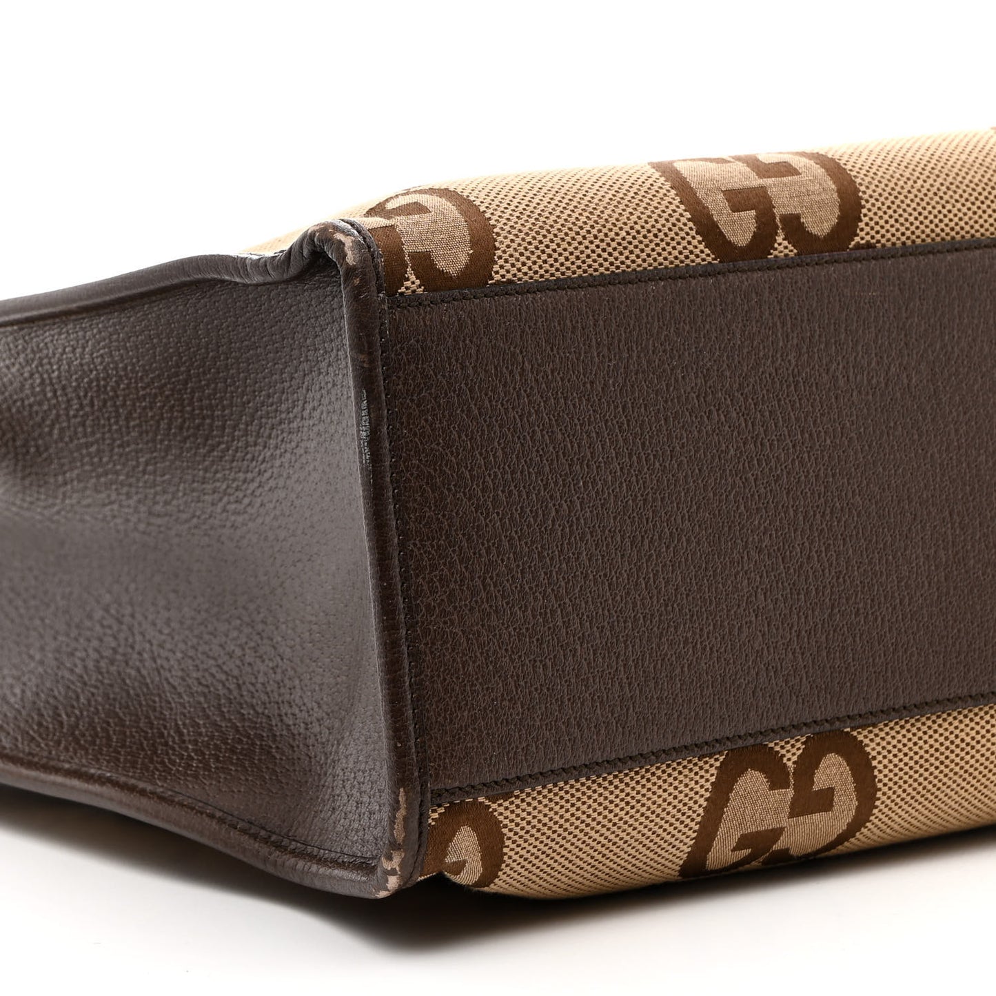 Monogram Jumbo GG Textured Dollar Calfskin Web Tote Bag Camel Ebony New Acero