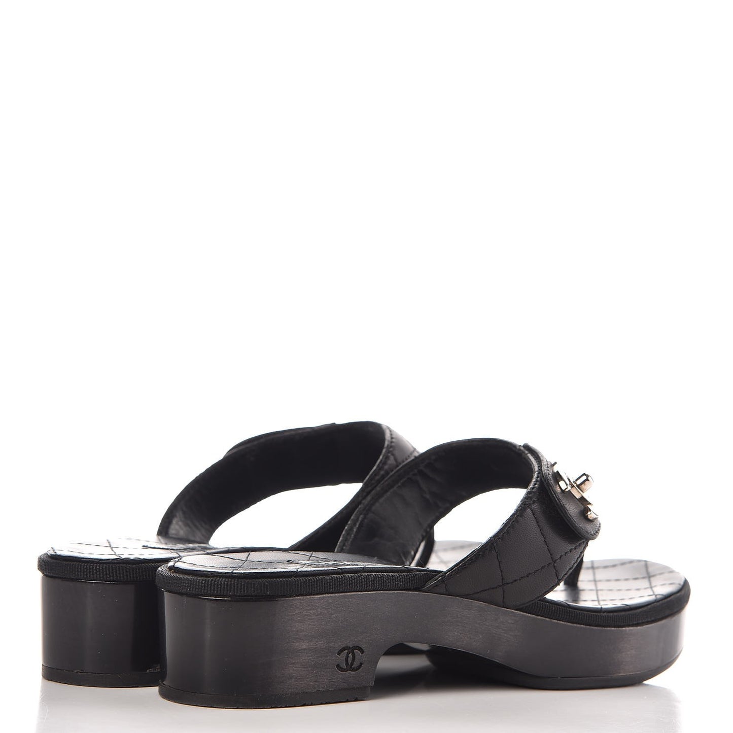 Lambskin Quilted CC Turnlock Sandals 37 Black