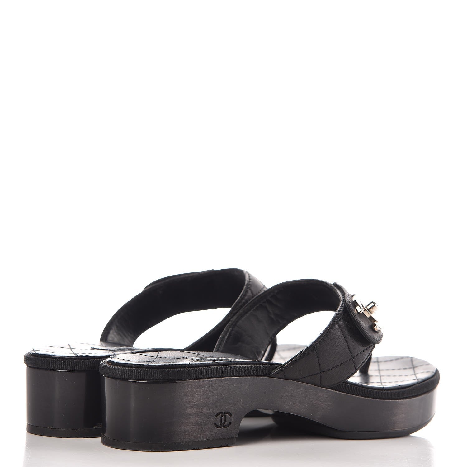 Chanel Lambskin Quilted CC Turnlock Sandals 37 Black 4 of 10