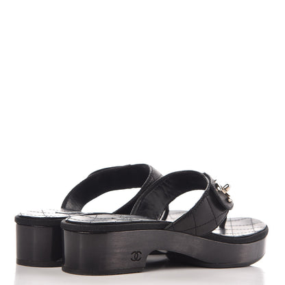 Chanel Lambskin Quilted CC Turnlock Sandals 37 Black 4 of 10