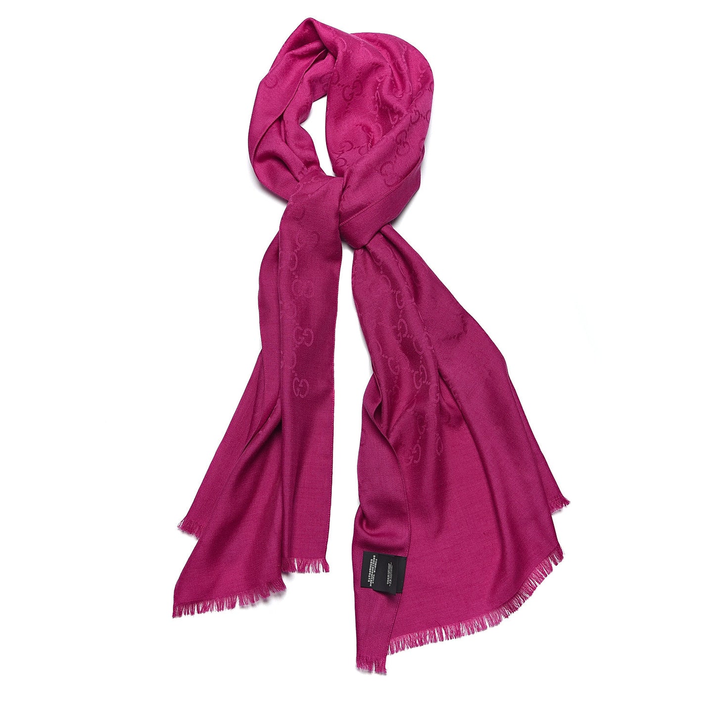 Wool Silk Monogram Fringe Scarf Fuchsia